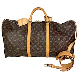 Louis Vuitton-LOUIS VUITTON Keepall Bandouliere 60 Monogram Duffle Bag Vintage Luggage-Brown