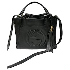 Gucci-GUCCI Pebbled calf leather Small Soho Black Shoulder Bag-Black