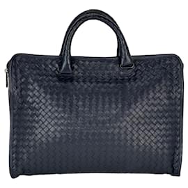 Louis Vuitton-Bottega Veneta Intrecciato Top Zip Briefcase Attache Bag-Blue