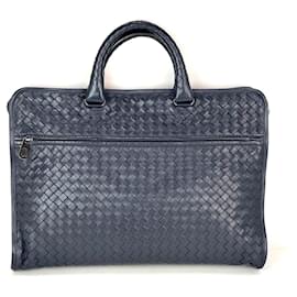 Louis Vuitton-Bottega Veneta Intrecciato Top Zip Briefcase Attache Bag-Blue