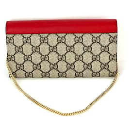 Gucci-Gucci GG Supreme Continental Wallet on a Chain Red Pink Clutch-Brown