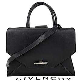 Givenchy-Givenchy Obsedia Medium Flap Black Pebbled calf leather Satchel Hand Bag 2 ways Preowned-Black