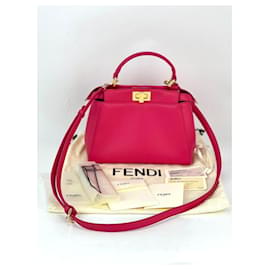 Fendi-Fendi Mini Peekaboo Pink Leather Hand Shoulder Bag-Pink