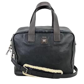 Céline-Sac à poignée en cuir noir Celine sac de messager porte-documents vintage-Noir