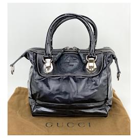 Gucci-GUCCI Dialux Snow Glam Black Canvas and Leather Boston Shoulder Bag-Black