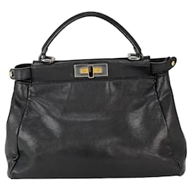 Fendi-Sac à bandoulière moyen doublé Fendi noir emblématique Peekaboo Zucca-Noir