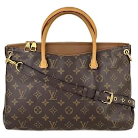 Louis Vuitton-Louis Vuitton Pallas MM Monogram Canvas & Brown Leather Tote Shoulder Bag Occasion-Marron