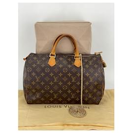 Louis Vuitton-Toile Monogram Louis Vuitton Speedy 35 Sac à Bandoulière Ajouté Insert & Chaîne M41107 D'occasions-Marron