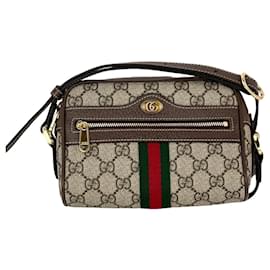 Gucci-Gucci GG Supreme Monogram Web Mini Ophidia Shoulder Bag-Brown