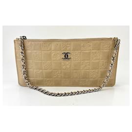 Chanel-Chanel Bag Lucky Symbols Pochette Quilted Beige Lambskin Shoulder Wristlet Preowned-Brown