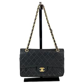 Chanel-Chanel Quilted Lambskin Medium Double Flap Black Shoulder Bag-Black