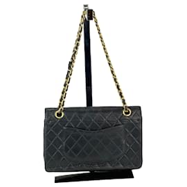 Chanel-Chanel Quilted Lambskin Medium Double Flap Black Shoulder Bag-Black