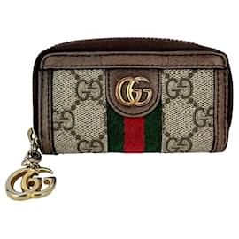 Gucci-Gucci Mini Zip Around Web Key Pouch-Brown