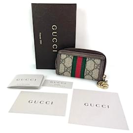 Gucci-Gucci Mini Zip Around Web Key Pouch-Brown