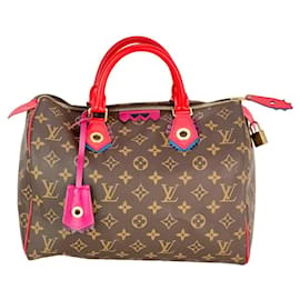 Louis Vuitton-Louis Vuitton Speedy 30 Totem Monogram Flamingo Pink Satchel Bag-Brown