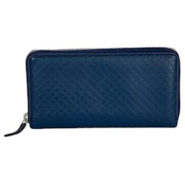 Gucci-Gucci Micro Guccissima Zip Around Blue Wallet Clutch-Blue