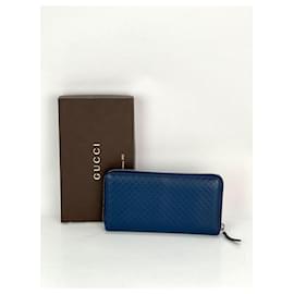 Gucci-Gucci Micro Guccissima Zip Around Blue Wallet Clutch-Blue