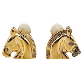 Hermès-Hermes Horse Head Clip On Earrings Metal Earrings in Good condition-Golden