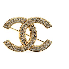 Chanel-Chanel Rhinestone CC Logo Brooch Metal Brooch in Good condition-Golden