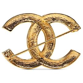 Chanel-Broche Chanel avec logo CC en strass Broche en métal en bon état-Doré