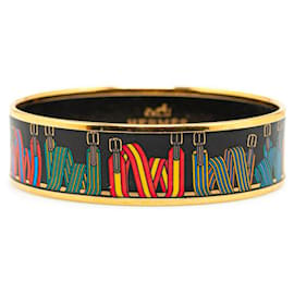 Hermès-Hermes Les Sangles Enamel Bangle GM  Enamel Bangle in Excellent condition-Black