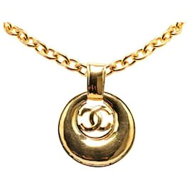 Chanel-Chanel Gold Plated Coco Mark Necklace 93P in Very Good Condition-Golden