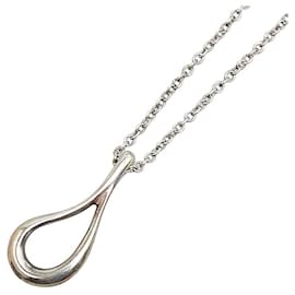 Tiffany & Co-Tiffany & Co Silver Open Teardrop Necklace  Metal Necklace in Fair condition-Silvery