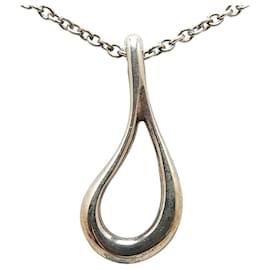 Tiffany & Co-Tiffany & Co Silver Open Teardrop Necklace  Metal Necklace in Fair condition-Silvery