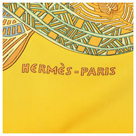 Hermès-HERMES CARRE 90 Art des Steppes  Canvas Scarf in Good condition-Yellow