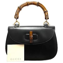 Gucci-Gucci Leather Bamboo Handbag Leather Handbag 000 2684 in good condition-Black