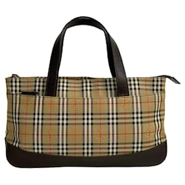 Burberry-Burberry Haymarket Check Canvas- und Lederhandtasche in gutem Zustand-Braun