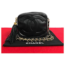 Chanel-Chanel CC Tassel Mini Camera Bag Sac bandoulière en cuir en bon état-Noir