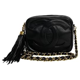 Chanel-Chanel CC Tassel Mini Camera Bag  Leather Crossbody Bag in Good condition-Black