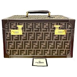 Fendi-Fendi Zucca Canvas Vanity Box Sac à main en toile en bon état-Marron