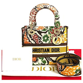 Dior-Sac à main en toile Dior Medium Brodé Lady D-Lite Bag en excellent état-Blanc