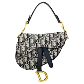 Dior-Dior Oblique Mini Saddle Bag  Canvas Handbag in Good condition-Blue