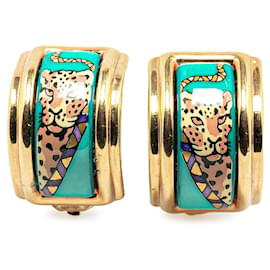Hermès-Hermes Leopard Cloisonne Enamel Clip On Earrings Metal Earrings in Excellent condition-Golden