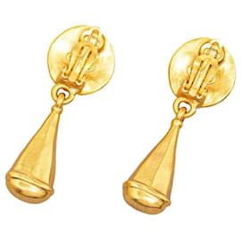 Chanel-Boucles d'oreilles Chanel CC Clip On Swing Boucles d'oreilles en métal en excellent état-Doré