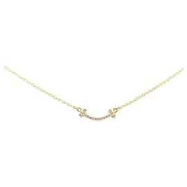 Tiffany & Co-TIFFANY & CO 18K Diamond T Smile Necklace  Metal Necklace in Excellent condition-Golden