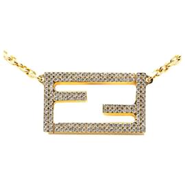 Fendi-Fendi FF Rhinestone Necklace  Metal Necklace in Good condition-Golden