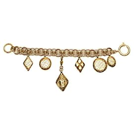 Chanel-Bracelet chaîne emblématique Chanel CC Multi Charms Bracelet en métal en bon état-Doré