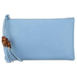 Gucci-Gucci Leather Bamboo Clutch Bag  Leather Clutch Bag 449652 in excellent condition-Blue