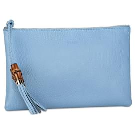 Gucci-Gucci Leather Bamboo Clutch Bag  Leather Clutch Bag 449652 in excellent condition-Blue