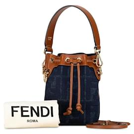 Fendi-Fendi Mini Mon Tresor Denim Bucket Bag  Denim Shoulder Bag 8BS010 in excellent condition-Black