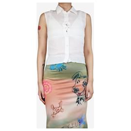 Chanel-White sleeveless linen shirt - size UK 8-White