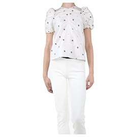 Ulla Johnson-White puff-sleeved floral embroidered top - size UK 6-White