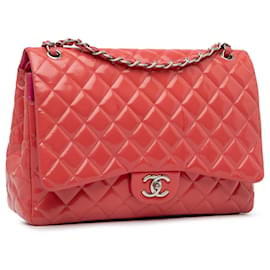 Chanel-Chanel Pink Maxi Classic Patent Double Flap-Pink