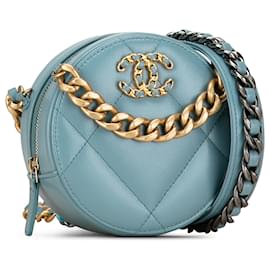 Chanel-Chanel Blue Lambskin 19 Round Clutch With Chain-Blue,Light blue