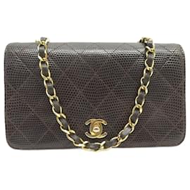 Chanel-VINTAGE CHANEL TIMELESS HANDBAG BROWN LIZARD LEATHER CROSSBODY LIZARD BAG-Brown