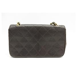 Chanel-VINTAGE SAC A MAIN CHANEL TIMELESS CUIR DE LEZARD MARRON BANDOULIERE LIZARD BAG-Marron